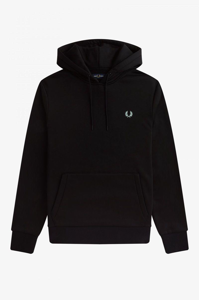 Black Fred Perry Laurel Wreath Print Hooded Men's Sweatshirts | PH 1592PJJQ